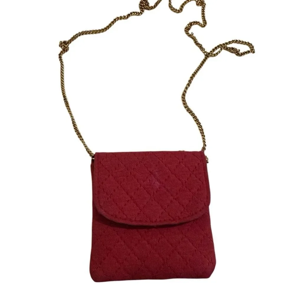 CHANEL Red Quilted Crossbody Bag with Gold Chain